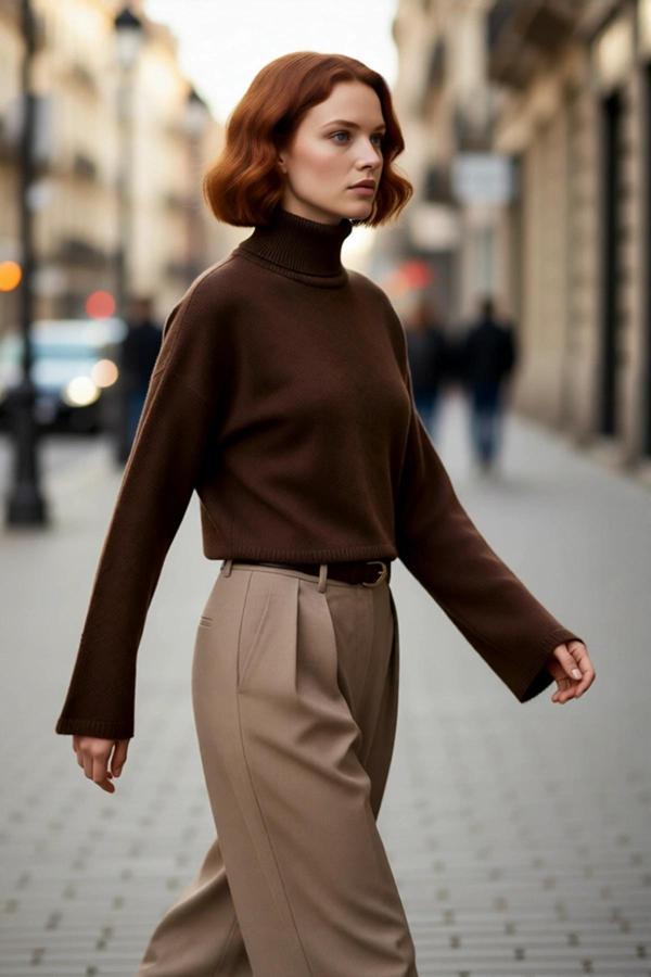 Kadın Oversize Balıkçı Yaka Düşük Kol Süper Crop Triko Kazak Kış Ve Sonbahar İçin İdeal Günlük - Image 1