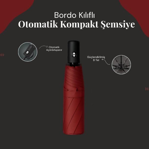 Bordo Kılıflı Otomatik Kompakt Şemsiye - Image 1