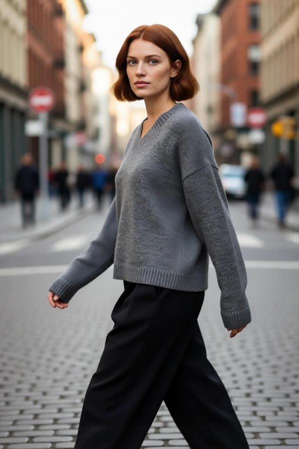 Kadın Geniş Kalıp V Yaka Basic Triko Kazak Soğuk Günler İçin Modern ve Konforlu Rahatlık Sunar - Image 1