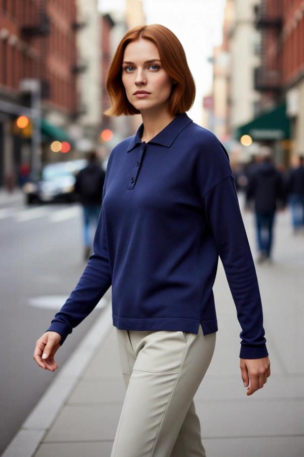 Kadın Oversize Düşük Kol Düz Desen Polo Yaka Triko Kazak Kışlık Kombinlerin Rahat Parçası Kaliteli - Image 1