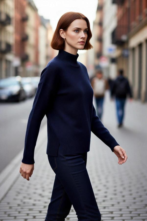 Kadın Oversize Düşük Kol Dik Yaka Düz Triko Kazak Kış ve Sonbahar Şıklığı İçin İdealdir Kaliteli - Image 1