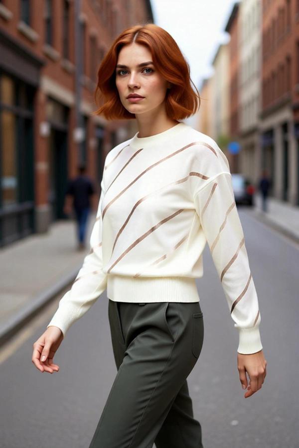 Kadınlara Özel Regular Kalıp Ajurlu Triko Kazak Bisiklet Yaka Düşük Kollu Modern Şıklık Kaliteli - Image 1