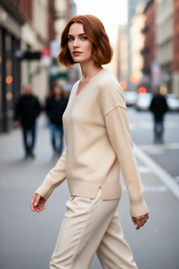 Kadınlara Özel Oversize V Yaka Triko Kazak Düşük Kollu Uzun Boylu Kahverengi Rahat Şıklık Sunar - Image 1