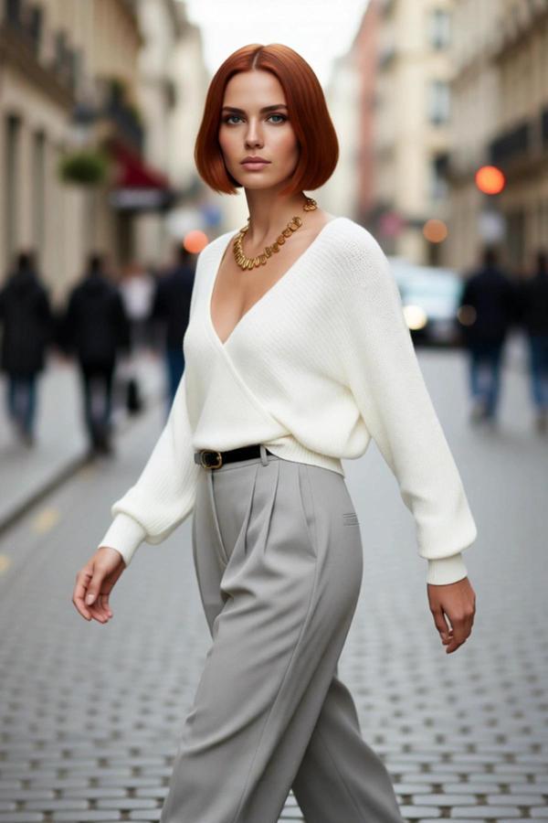 Kadın Kruvaze V Yaka Süper Crop Regular Kalıp Akrilik Triko Kazak Kış Sezonu İçin Şık Bir Seçenek - Image 1