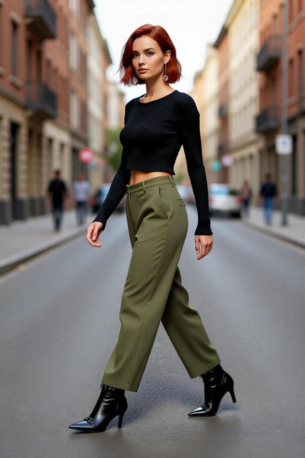 Kadın Fitted Super Crop Bisiklet Yaka Uzun Kollu Fitilli Triko Bluz Yan Detaylı İlkbahar Sonbahar - Image 1