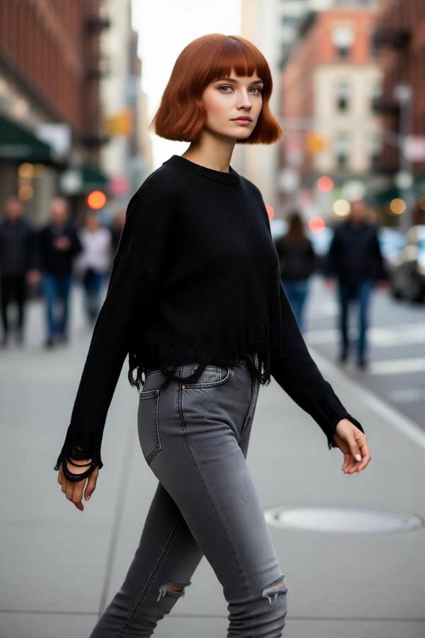 Kadın Oversize Triko Crop Kazak Düşük Kollu Akıtma Detaylı Yumuşak Dokusuyla Modern Şıklık Sunar - Image 1