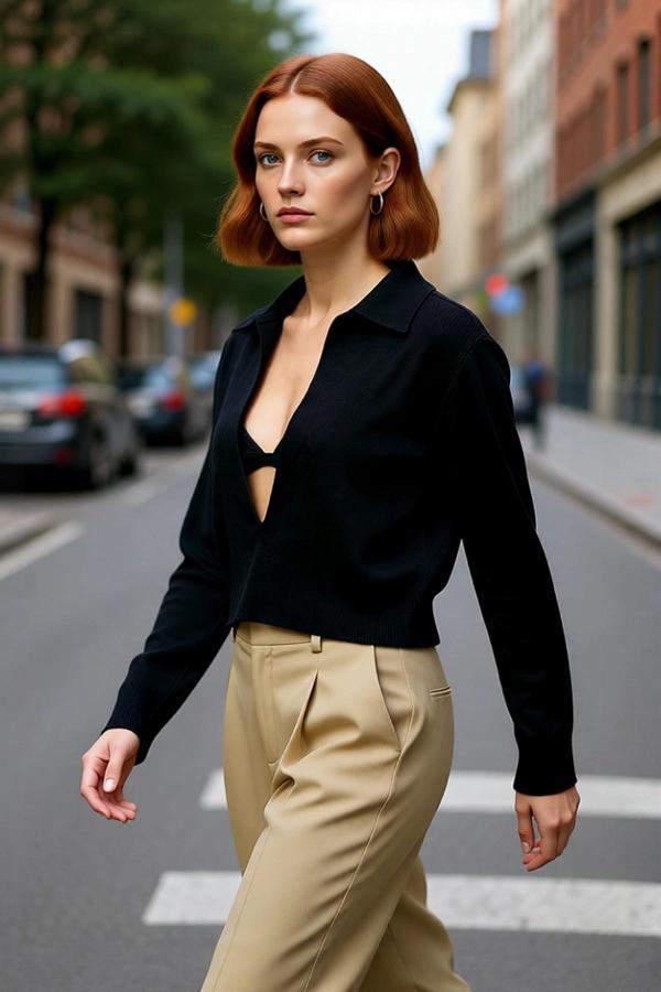 Kadın Düz Desen Polo Yaka Crop İnce Triko Kazak Uzun Kollu Regular Kalıp Şıklığı İle Kaliteli - Image 1