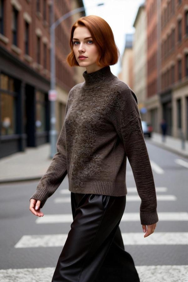 Kadın Gri Oversize Triko Kazak Dik Yaka Düşük Kol Detayıyla Kışın Rahat ve Şık Bir Tarz Kaliteli - Image 1