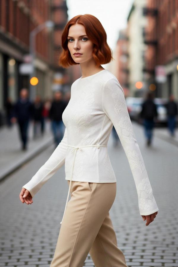 Kadın Çiçek Desenli Fitted Triko Kazak İlkbahar Sonbahar Günlük Şıklığı Rahatlıkla Birleştiriyor - Image 1