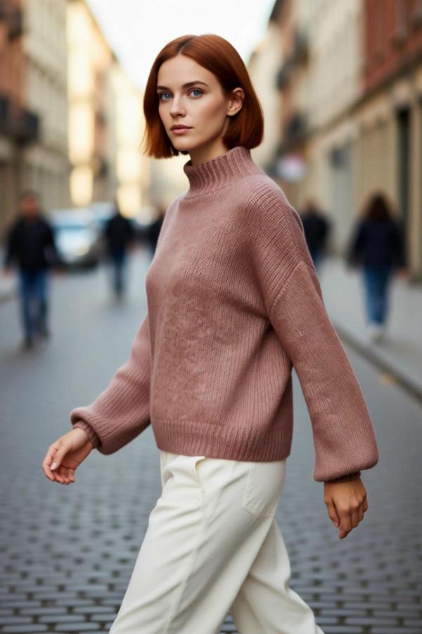 Kadın Oversize Kalın Dik Yaka Triko Kazak Kışlık Soğuk Havalarda Konforlu Günlük Stil Kaliteli - Image 1