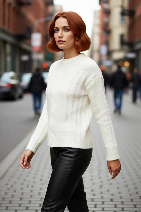 Kadın Regular Kalıp Saç Örgü Triko Kazak Soğuk Havalarda Konfor Ve Şıklığı Bir Arada Sunuyor. - Image 1