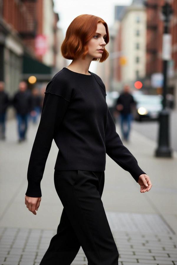 Kadın Regular Kalıp Bisiklet Yaka Özel İplik Düz Deseniyle Triko Kazak Kış Sezonu İçin İdeal - Image 1