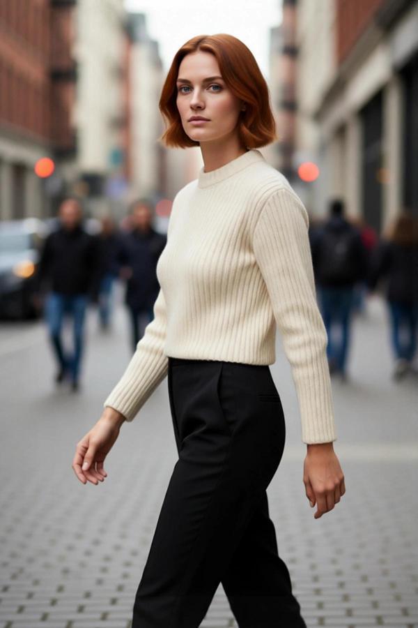 Kadın Regular Fit Crop Fitilli Bisiklet Yaka Uzun Kollu Orta Kalın Triko Kazak Kışlık Kombinlerin - Image 1