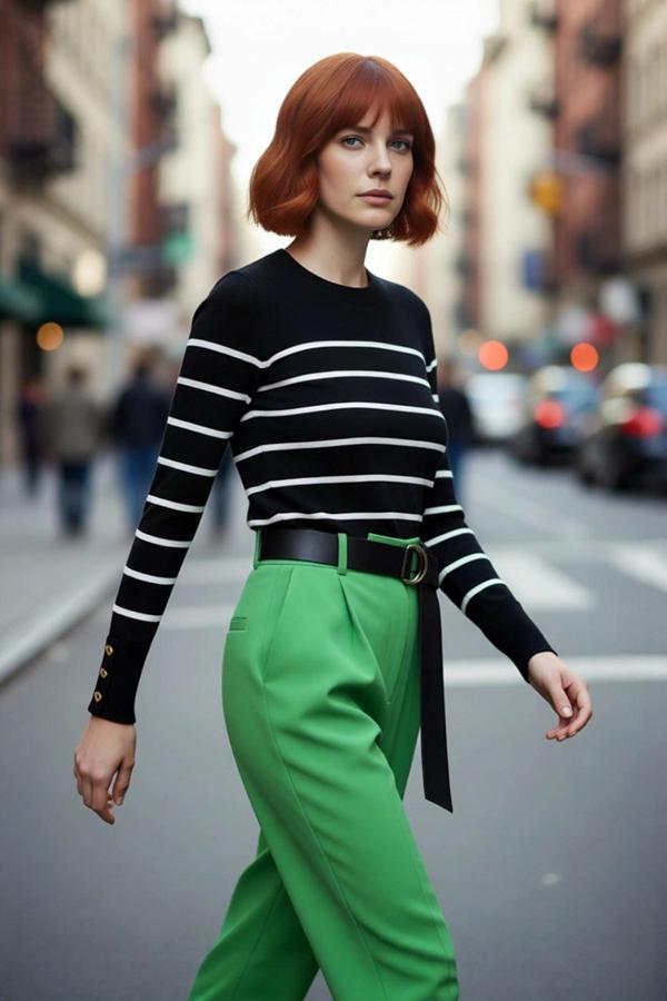 Kadın Ekru Çizgili Bisiklet Yaka Fitted Kesim İnce Triko Kazak İlkbahar Sonbahar Şıklığı Kaliteli - Image 1