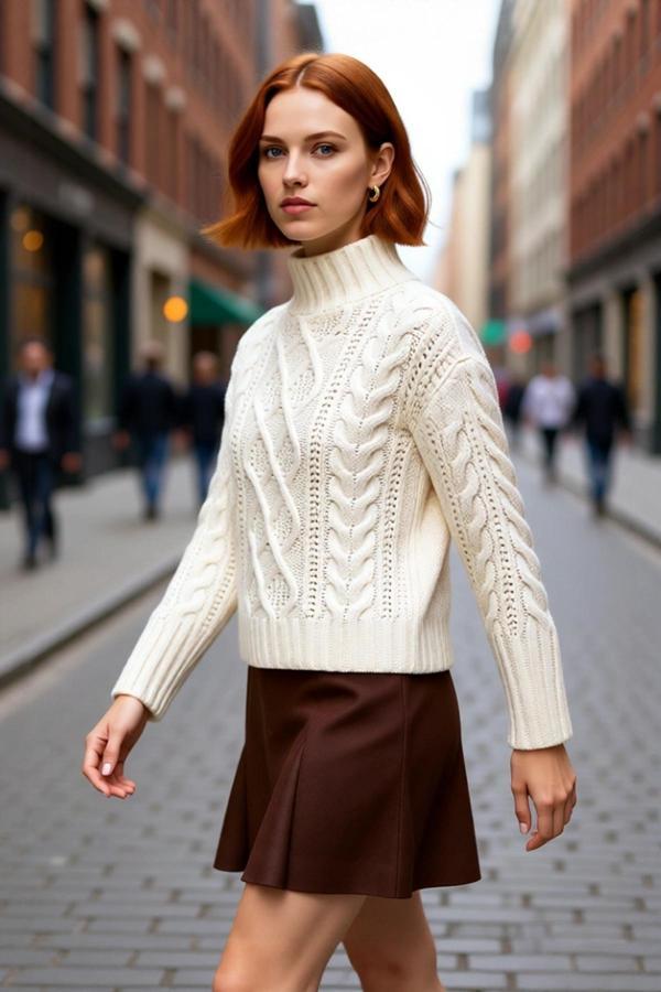 Kadın Oversize Saç Örgü Dik Yaka Akrilik Triko Kazak Uzun Düşük Kollu Günlük Şıklık Sunar Kaliteli - Image 1