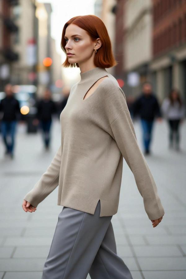 Kadın Oversize Cut Out Detaylı Siyah Triko Kazak Akrilik Fitilli Uzun Kollu Kışlık Kombinlerinize - Image 1