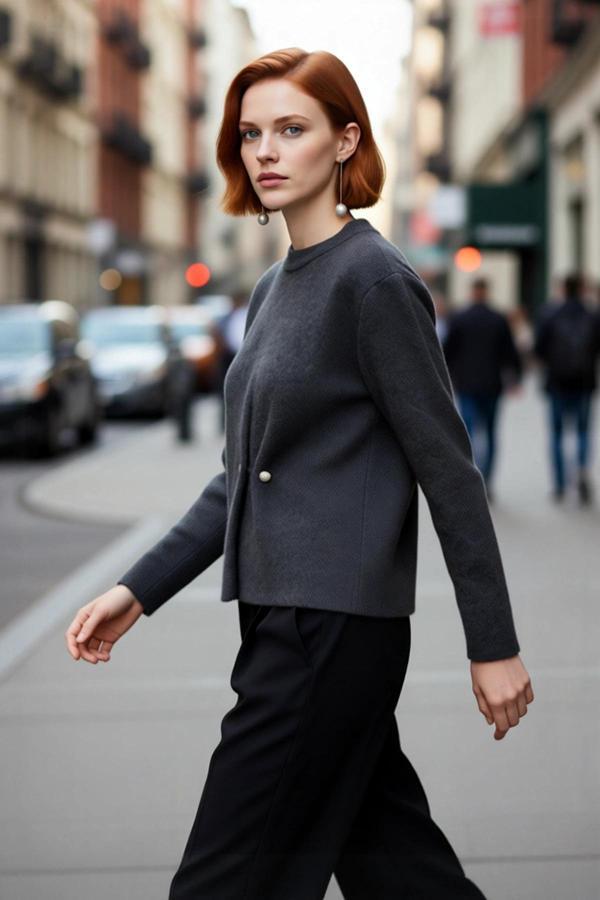 Kadın Regular Kalıp Bisiklet Yaka Akrilik Triko Kazak Şık İnci Detaylı Kışlık Giyim Şıklığı - Image 1