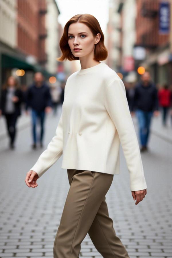 Kadın Regular Kalıp Bisiklet Yaka Akrilik Triko Kazak Şık İnci Detaylı Kışlık Giyim Şıklığı - Image 1