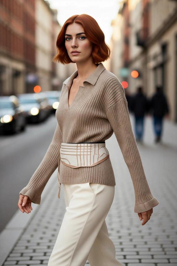 Kadınlara Özel Regular Kalıp Apaş Yaka Triko Kazak Volanlı Kol Detaylı Kışlık Şıklık Kaliteli - Image 1