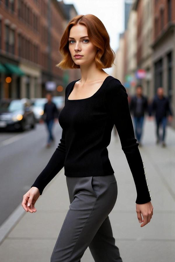 Kadın Fitted Kare Yaka İspanyol Kol Düğme Detaylı Fitilli Triko Kazak İlkbahar Sonbahar Şıklığı - Image 1