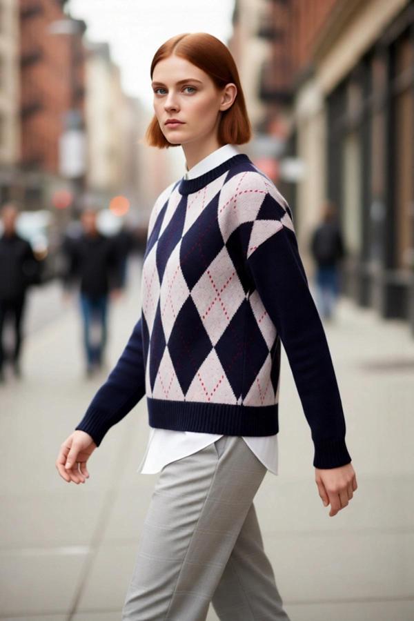 Kadın Oversize Bisiklet Yaka Baklava Desenli Düşük Kol Triko Kazak Kış Tarzına Şıklık Katıyor - Image 1