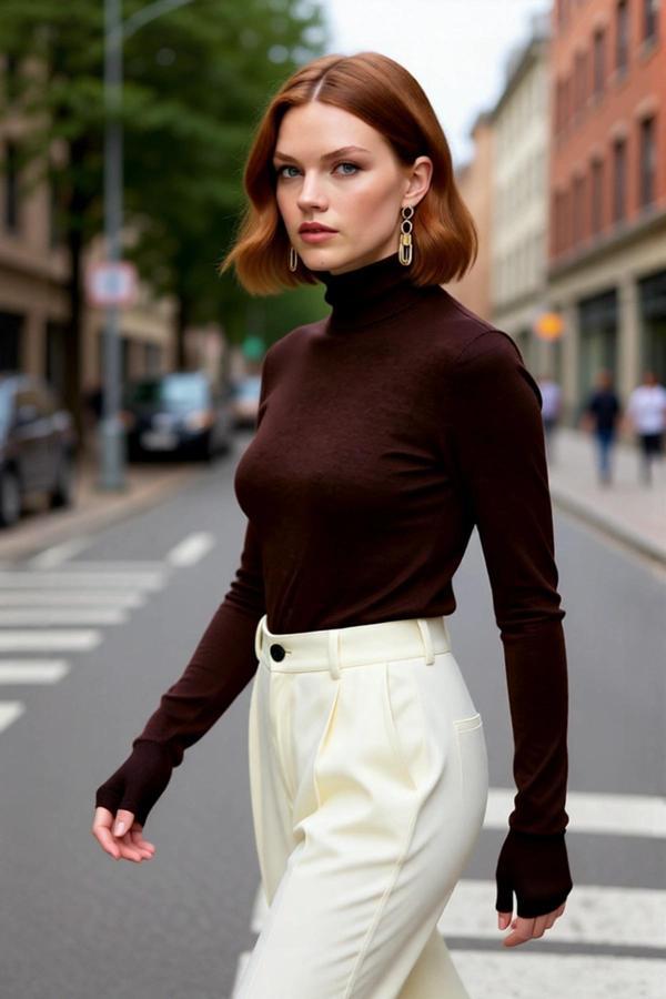 Kadın Ekru İnce Balıkçı Yaka Fitted Kalıp Triko Kazak İlkbahar Sonbahar Günlük Şıklığı Kaliteli - Image 1