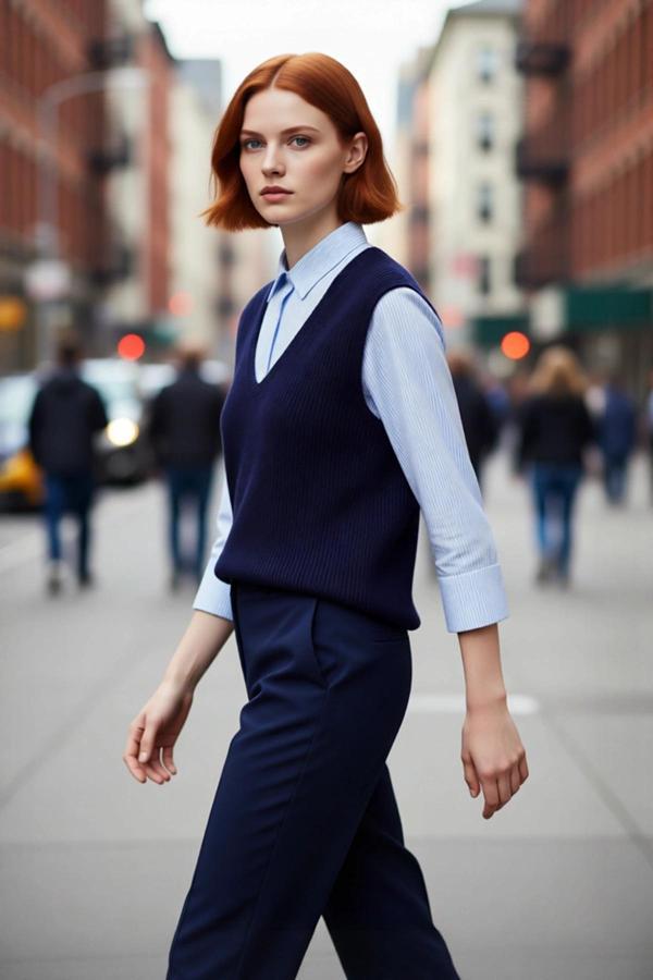 Kadın Relaxed Kalıp V Yaka Çizgili Gömlek Detaylı Uzun Kollu Selanik Dokuma Triko Kazak Kışlık - Image 1