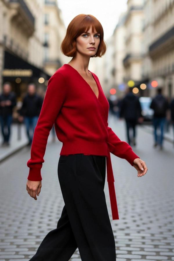 Kadın Kruvaze Triko Kazak Regular Kalıp Rahat Kesim Orta Kalınlık Düz Desen Standart Kol Uzun Kollu - Image 1