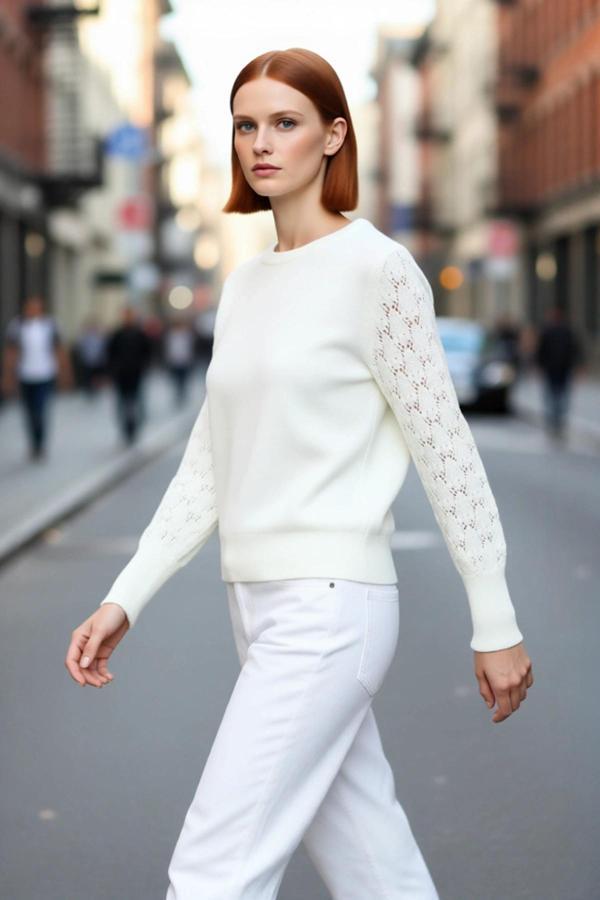 Kadınlara Özel Akrilik Ajurlu Uzun Kol Bisiklet Yaka Triko Kazak Regular Kalıp Kış İçin İdeal Şıklık - Image 1