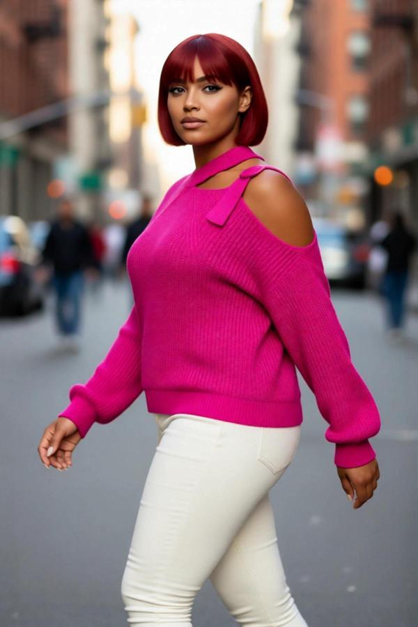 Kadın Relaxed Kalıp Pencere Detaylı Düşük Kollu Triko Kazak Kışlık Günlük Tarzın Anahtarı Kaliteli - Image 1