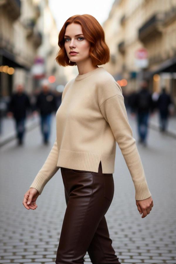 Kadın Oversize Crop Düşük Kol Bisiklet Yaka Düz Triko Kazak Kışlık Günlük Şıklık İçin Konforlu Bir - Image 1