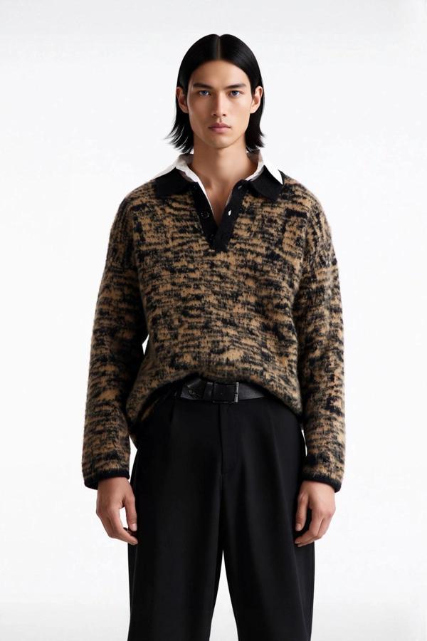 Erkek Basic Oversize Polo Yaka Dokuma Triko Kazak Kışın Şıklığıyla Günlük Stilin Tamamlayıcısıdır - Image 1