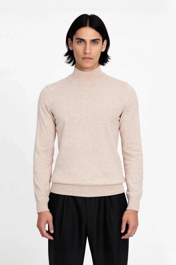 Erkek Slim Fit Dik Yaka Basic Triko Kazak Soğuk Havalarda Konforlu ve Rahat Bir Tarz Sunar - Image 1