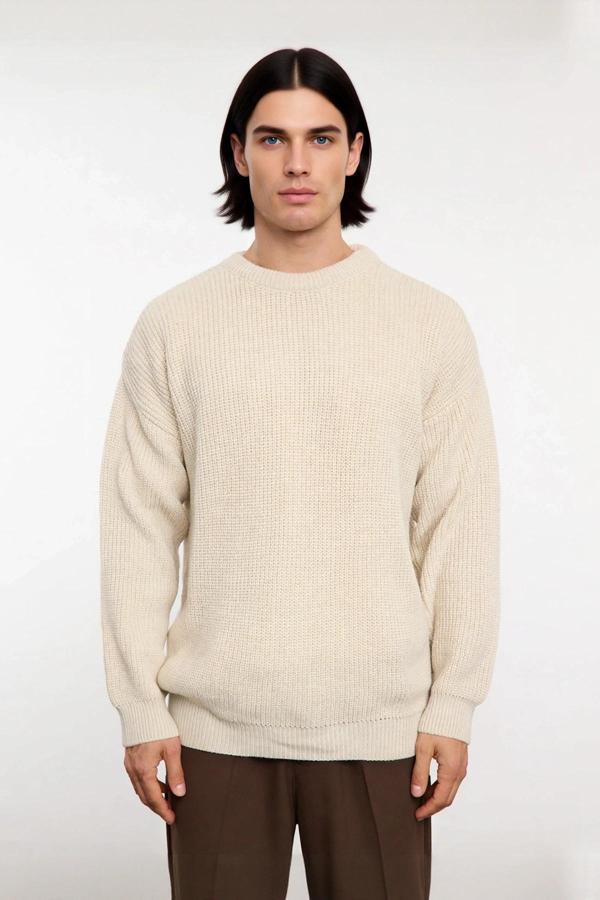 Soğuk Kış Günleri İçin Erkek Oversize Kalıp Bisiklet Yaka Rahat Triko Kazak Basic Stil Kaliteli - Image 1