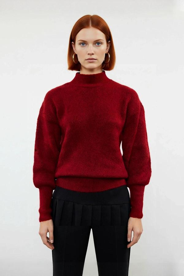 Kadın Dik Yaka Oversize Balon Kol Triko Kazak Kışlık Rahat Şık Günlük Kombinler İçin İdeal - Image 1