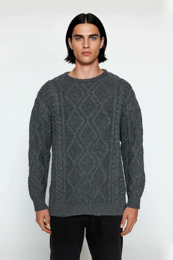 Modern Erkek Oversize Saç Örgü Desenli Bisiklet Yaka Triko Kazak Günlük Şıklık Sunar Kaliteli - Image 1