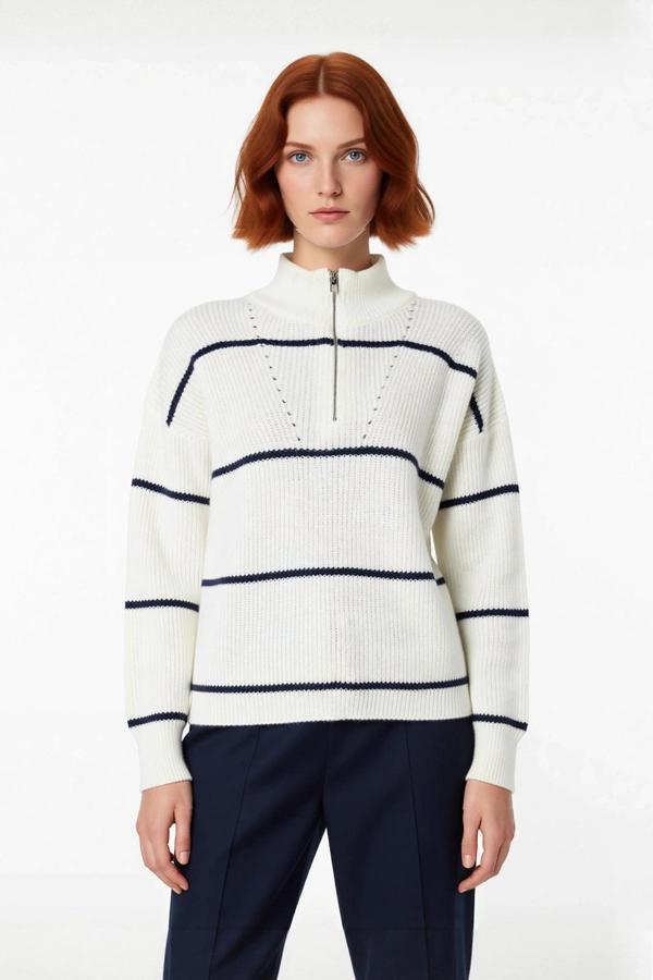 Kadın Oversize Basic Dokulu Uzun Kollu Fermuarlı Dik Yaka Selanik Örgü Triko Kazak Kaliteli - Image 1