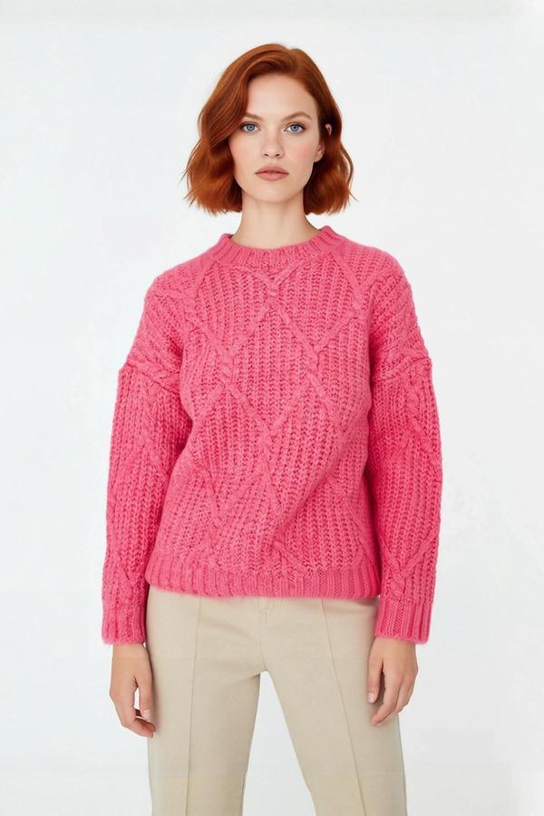 Kadın Kalın Saç Örgülü Oversize Triko Kazak Soğuk Havalar İçin Şık Bisiklet Yaka Standart Kol - Image 1