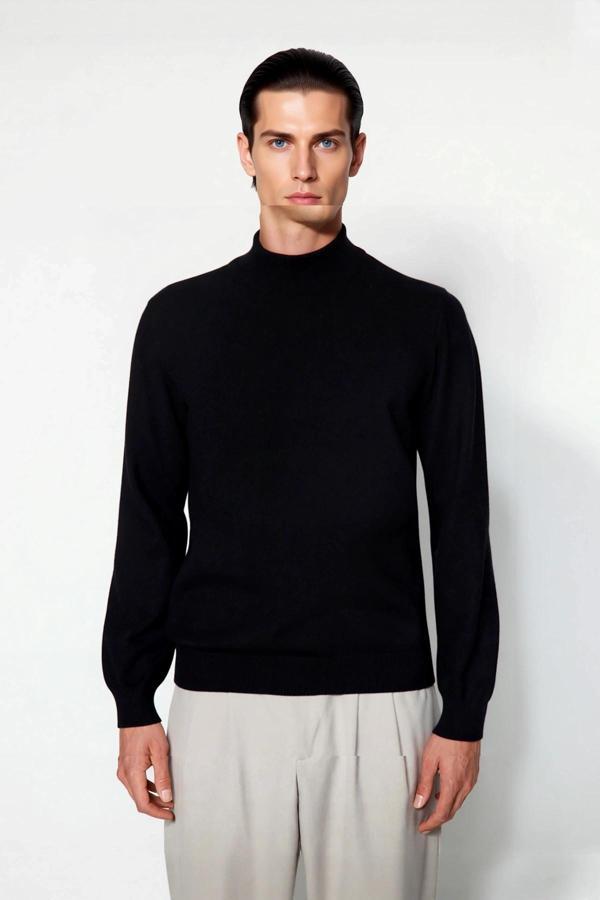 Soğuk Havaların Vazgeçilmezi Erkek Regular Fit Triko Kazak Dik Yaka Konforlu Düz Tasarım Kaliteli - Image 1