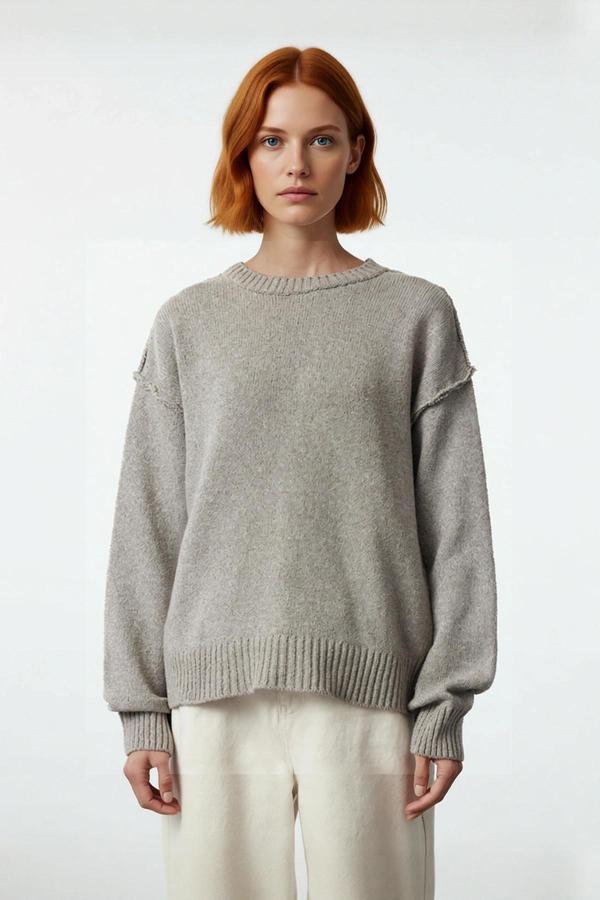 Kadın Geniş Kalıp Triko Kazak Soğuk Havalar İçin Konforlu Bisiklet Yaka Uzun Kollu Stil Kaliteli - Image 1