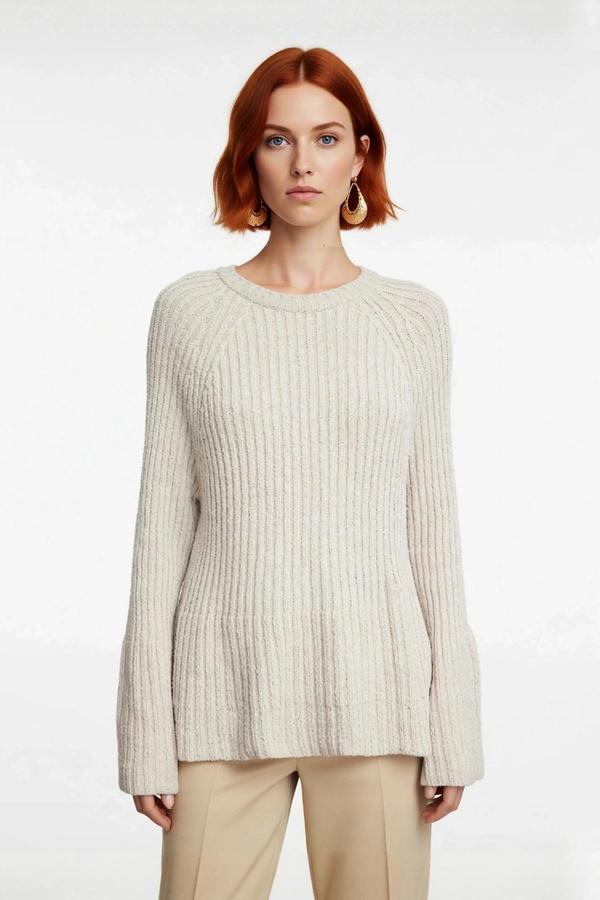 Kadınlara Özel Regular Kalıp Bisiklet Yaka Triko Kazak Reglan Kol Uzun Kollu Peplum Detayı - Image 1