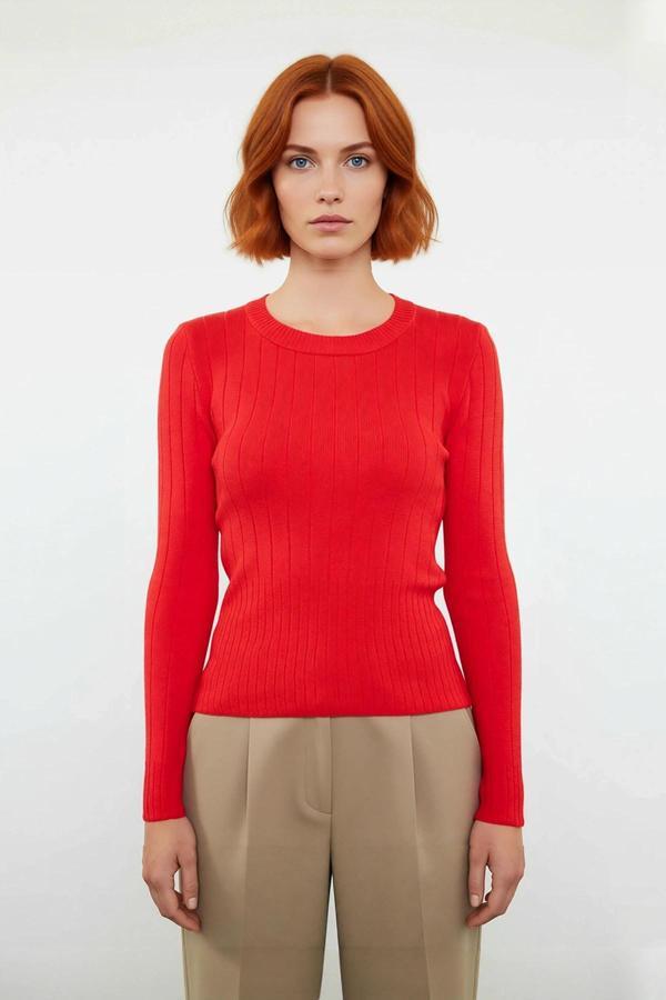 Kadın Basic Fitted Bisiklet Yaka Uzun Kollu Triko Kazak İlkbahar Sonbahar Günlük Stilin Anahtarı - Image 1