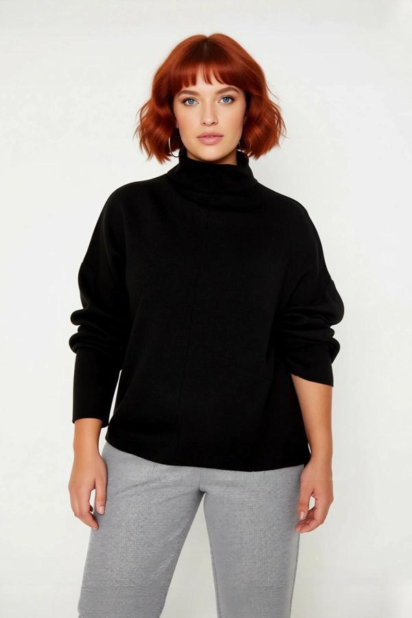 Kadın Triko Dik Yaka Düşük Kol Rahat Kalıp Büyük Beden Kışlık Kazak Günlük Şıklık İçin İdealdir - Image 1