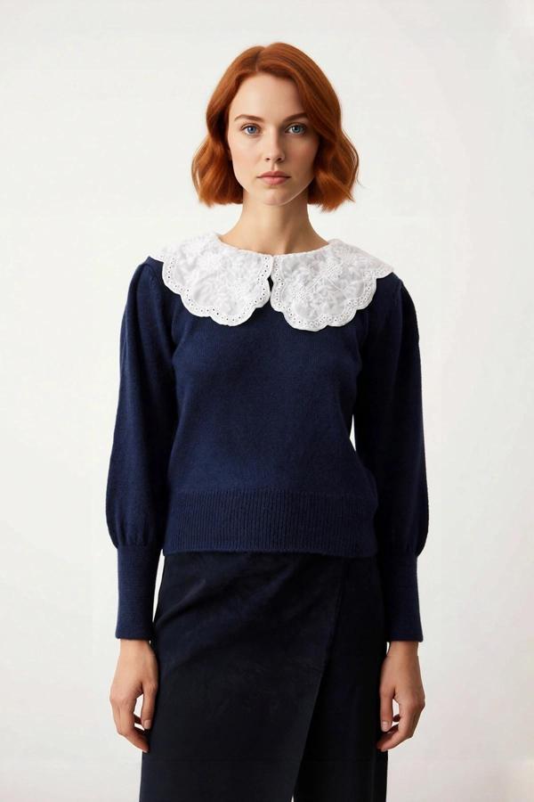 Kadın Regular Kalıp Triko Kazak Gömlek Yaka Detaylı Kışlık Günlük Kombinler İçin İdealdir Kaliteli - Image 1