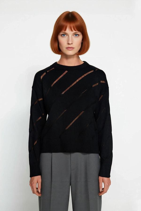 Kadınlar İçin Uzun Kollu Ajurlu Detaylı Triko Kazak Rahat Kesim Şık Tasarım Gündüz Gece Kaliteli - Image 1