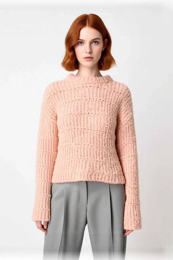 Kadınlar İçin Kışlık Oversize Kalın Dokulu Triko Kazak Düşük Kollu Bisiklet Yaka Gündelik Şıklık - Image 1