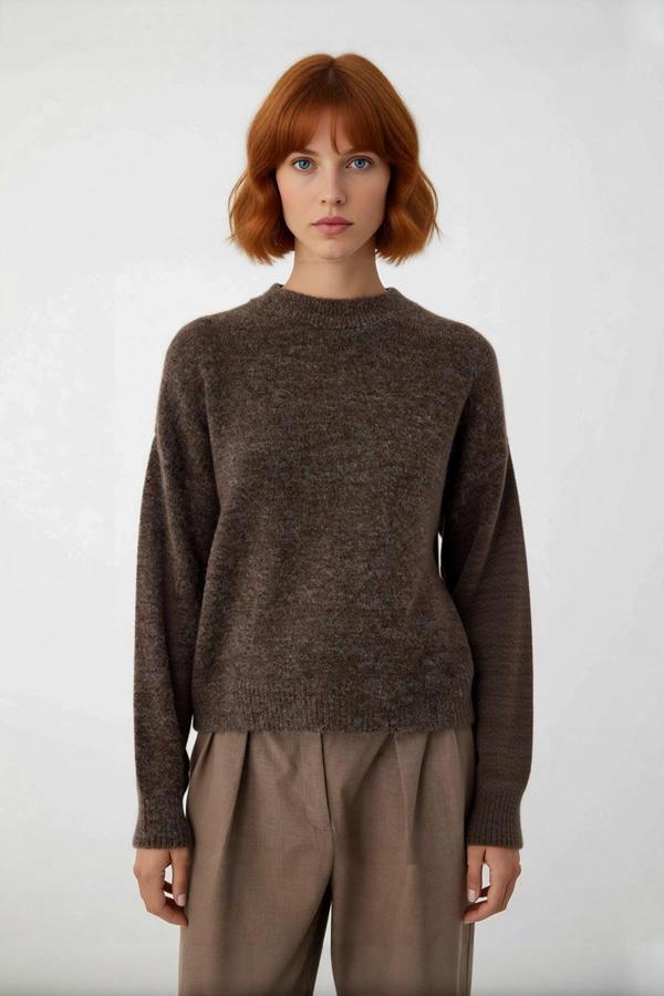 Kadın Günlük Oversize Bisiklet Yaka Düşük Kol Triko Kazak Soğuk Havalar İçin Mükemmel Tercih - Image 1