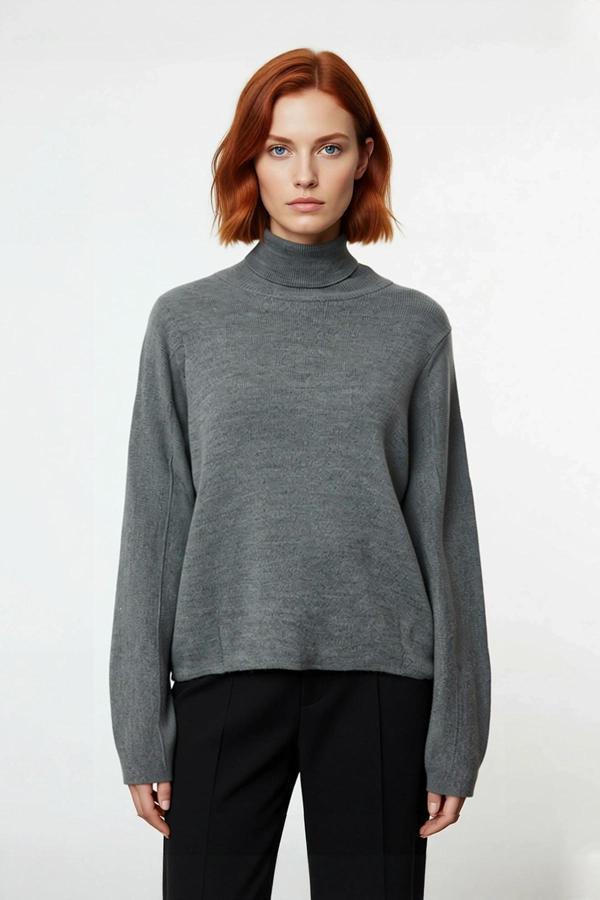 Kadın Günlük Akrilik Oversize Balıkçı Yaka Triko Kazak Konforlu Ve Şık Kış Kombinleri Kaliteli - Image 1