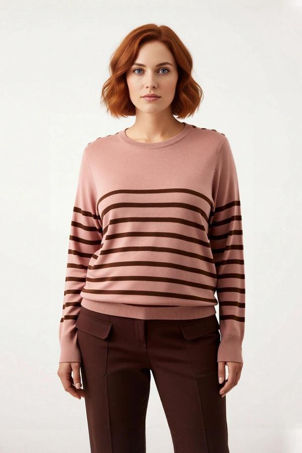 Kadın Akrilik Çizgili Bisiklet Yaka Triko Kazak Kışlık Günlük Giyim İçin İdeal Seçenek Kaliteli - Image 1