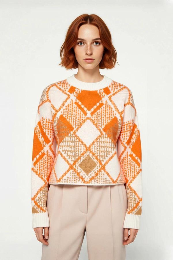 Kadınların Gardırobuna Şıklık Katacak Rahat Oversize Baklava Desenli Triko Kazak Kaliteli Şık - Image 1